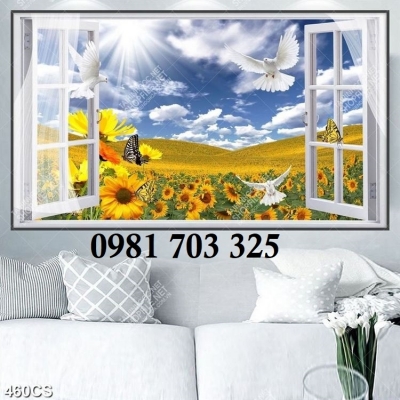 Tranh gạch 3D cửa sổ, tranh đẹp ốp tường
