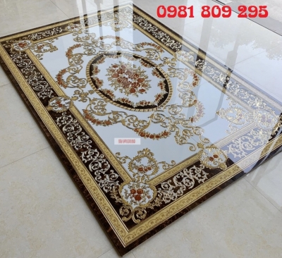 Thảm gạch hoa văn trống đồng khắc vàng loại 1 kt 1m2x1m8 JDH98398