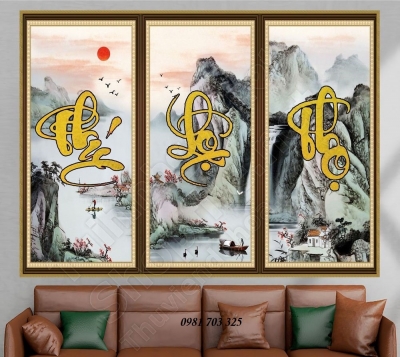 Tranh 3D phúc lộc thọ- gạch tranh 3D