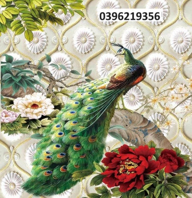 Tranh khổ đứng đẹp chim công 3D