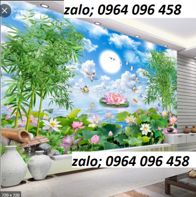 Gạch tranh 3d trang trí phòng thờ hoa sen - CKMB44