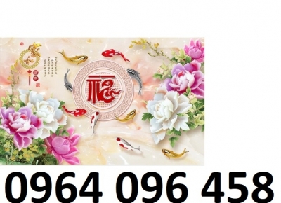 tranh gạch dán tường 3d hoa mẫu đơn cá chép - GV32