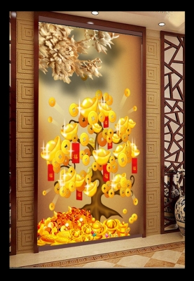 Tranh gạch 3d cây tiền vàng - K096