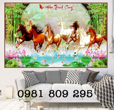Tranh 3d ngựa , gạch tranh ốp tường phòng khách