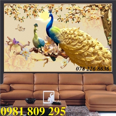 Gạch tranh 3d chim công - tranh gạch 3d cao cấp CpA5