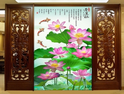 Tranh gạch 3d - 5d cá chép hoa sen - KCGF4
