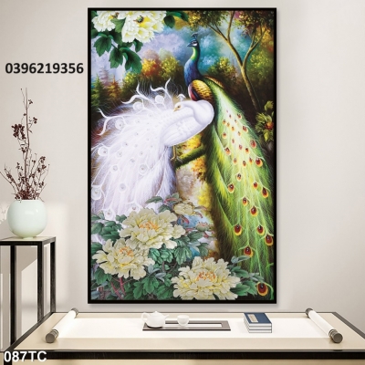 Tranh gạch chim công mẫu đơn đẹp