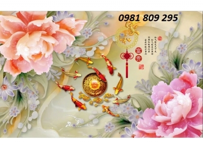 Tranh 3d hoa mẫu đơn , gạch 3d sứ ngọc