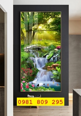 Gạch 3d phong cảnh , tranh gạch men khổ đứng