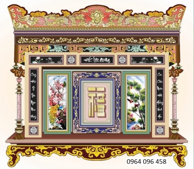 Tranh 3d câu đối phòng thờ - gạch tranh 3d ốp tường - 987AK