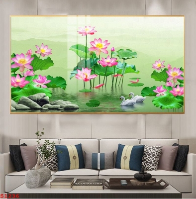 Tranh hoa sen phong thủy, gạch tranh hoa 3D đẹp ốp tường