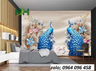 Tranh gạch 3d ốp tường tranh chim công - VBB76