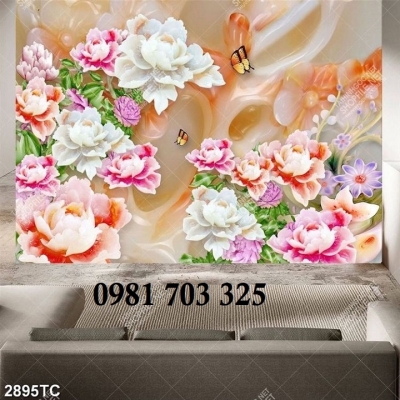 Tranh gạch hoa mẫu đơn 3D trang trí