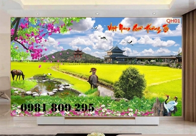 tranh 3d phong cảnh - tranh gạch 3d phong cảnh đồng quê HGF65