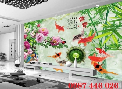 Tranh gạch men cá chép cửu ngư đồ HP9723
