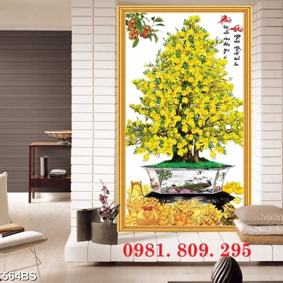 Tranh gạch ốp tường hoa mai khổ dọc 3d