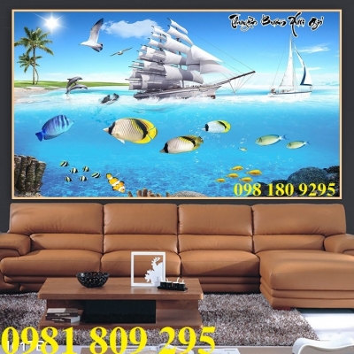 tranh gạch 3d , tranh thuyền buồm xuôi gió