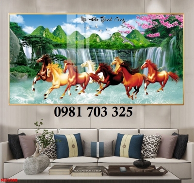 Tranh mã đáo thành công, gạch tranh 8 con ngựa đẹp