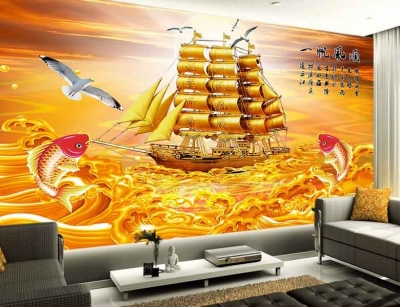 Gạch tranh 3d phong thủy thuyền buồm - DCM1999