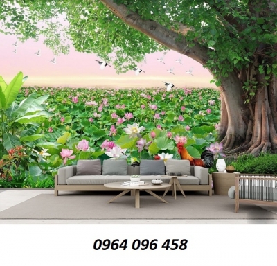 tranh gạch phong cảnh 3d hoa sen - KNV3