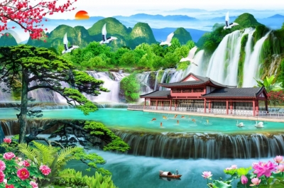 Tranh gạch thác nước- tranh phong cảnh