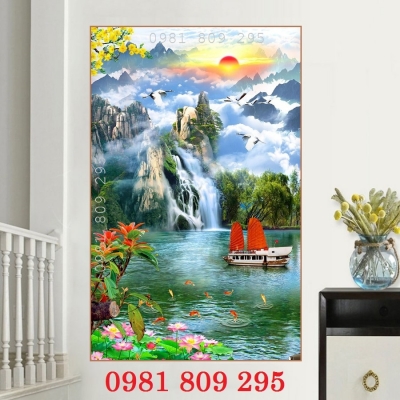 Tranh gạch phong cảnh thác nước khổ đứng