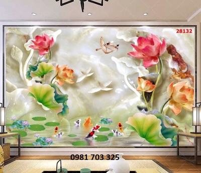 Gạch tranh hoa sen ốp tường