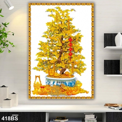 Gạch tranh họa tiết hoa mai vàng