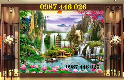 Gạch tranh phong cảnh phòng khách HP2722