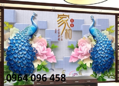 Tranh gạch ốp tường chim công 3d - KCX433