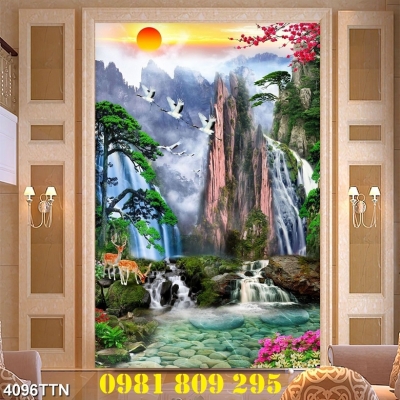 Gạch cao cấp , tranh 3d thác nước khổ dọc