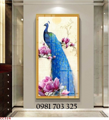 Tranh gạch chim công khổ đứng