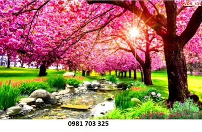 Gạch tranh ốp tường- tranh hoa đào