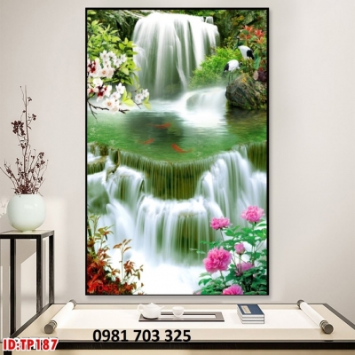 Tranh thác nước, gạch tranh phong cảnh khổ đứng