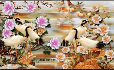 Tranh gạch 3D tùng hạc ốp tường