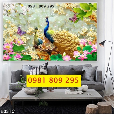 Tranh trang trí 3d , gạch tranh , tranh chim công HP999