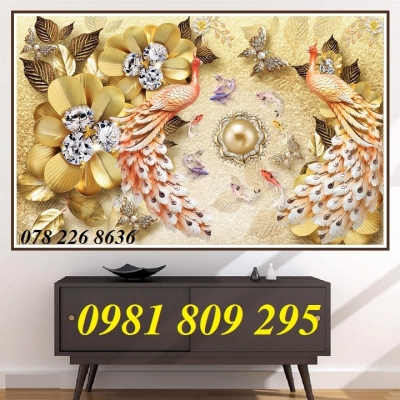Tranh gạch men chim công phong thủy GP8767
