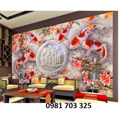 Gạch tranh cá chép ốp tường