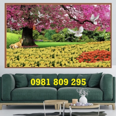 Gạch 3d hoa đào , tranh gạch cao cấp