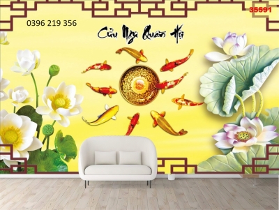 Tranh gạch 3d trang trí phòng khách- Tranh Cá