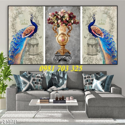 tranh 3D chim công-gạch 3D trang trí
