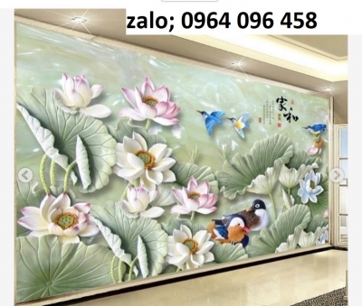 Tranh hoa sen 3d - tranh gạch 3d hoa sen - 94XC