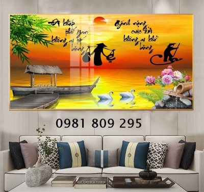 Gạch tranh câu thơ ốp phòng khách hp9658
