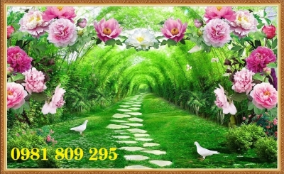 tranh phong cảnh- gạch tranh 3D cảnh vườn hoa