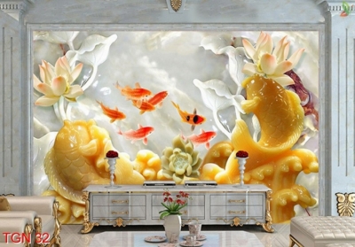 Mẫu tranh gạch 3d phong thủy phòng khách - KLL09