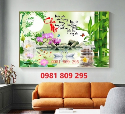 Tranh gạch men hoa sen cha mẹ cao cấp HN118