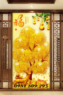 Tranh gạch 3d - cây kim tiền 3d