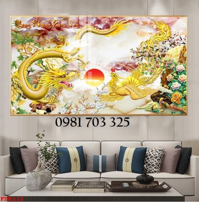 Tranh gạch rồng phượng phong thủy dán tường