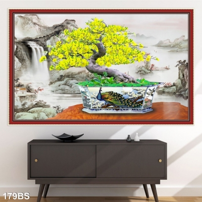 Tranh hoa mai vàng trên nền gạch men