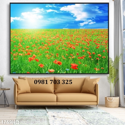 Tranh gạch phong cảnh vườn hoa dán tường